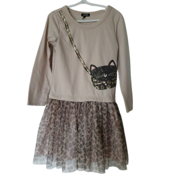 Zunie Girls Size 5 Leopard Tulle Dress with Cat Purse Detail – Whimsical & Style - Picture 3 of 8